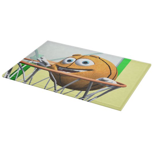 Funny Cartoon Basketball in einem Hoop Schneidebrett (Ecke)