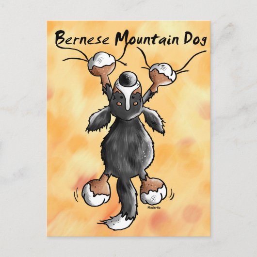 Funny Cartoon Bernese Mountain Dog Postcard Postkarte (Vorderseite)