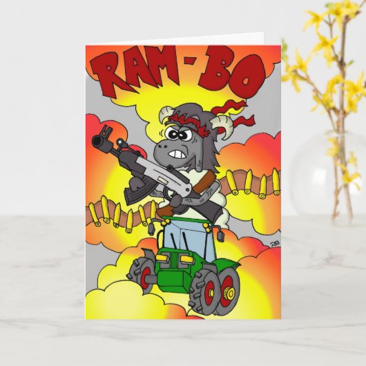Funny Cartoon Birthday Card - Rambo / Ram-bo Karte (Gelbe Blume)