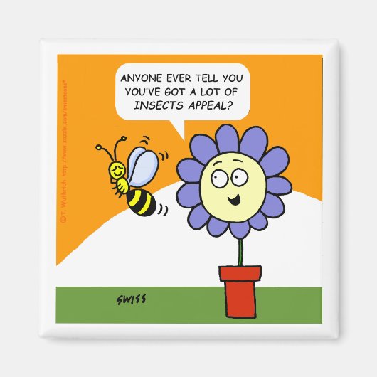 Funny Cartoon Blume und Biene mit Insekten Appeal Magnet (Vorne)