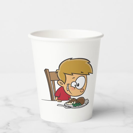 Funny Cartoon Boy Begeistert für das Abendessen Pappbecher (Vorderseite)