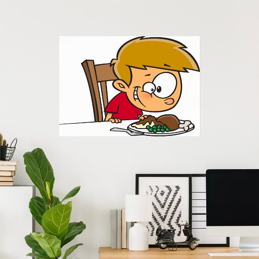 Funny Cartoon Boy Begeistert für das Abendessen Poster