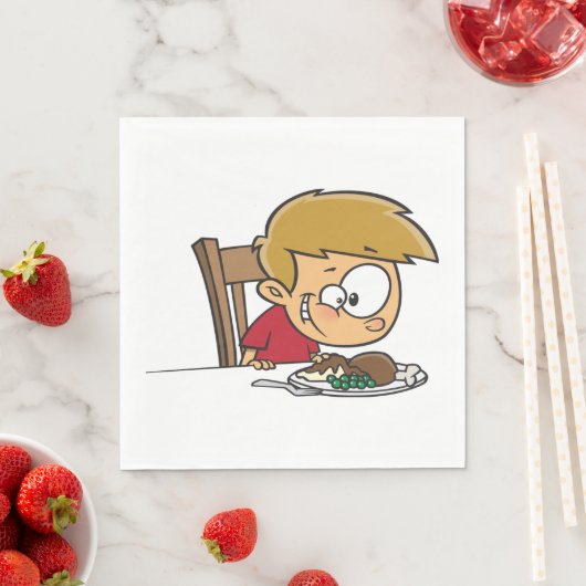 Funny Cartoon Boy Begeistert für das Abendessen Serviette (Beispiel)