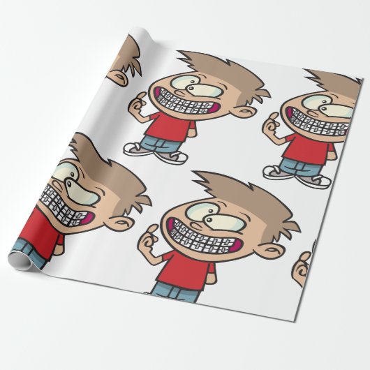 Funny Cartoon Boy mit Braces Smile Geschenkpapier (Ungerollt)