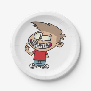 Funny Cartoon Boy mit Braces Smile Pappteller