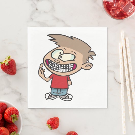 Funny Cartoon Boy mit Braces Smile Serviette (Beispiel)