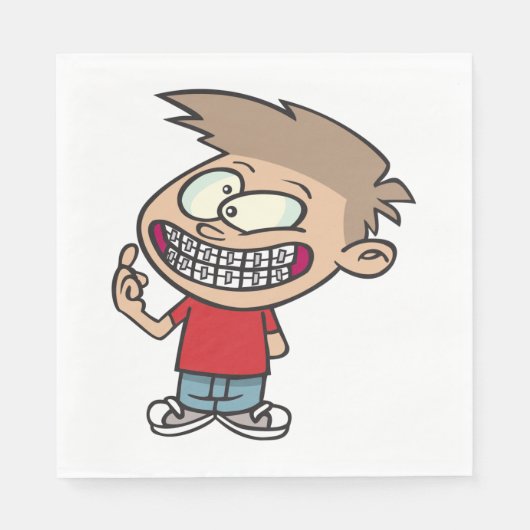 Funny Cartoon Boy mit Braces Smile Serviette (Vorderseite)