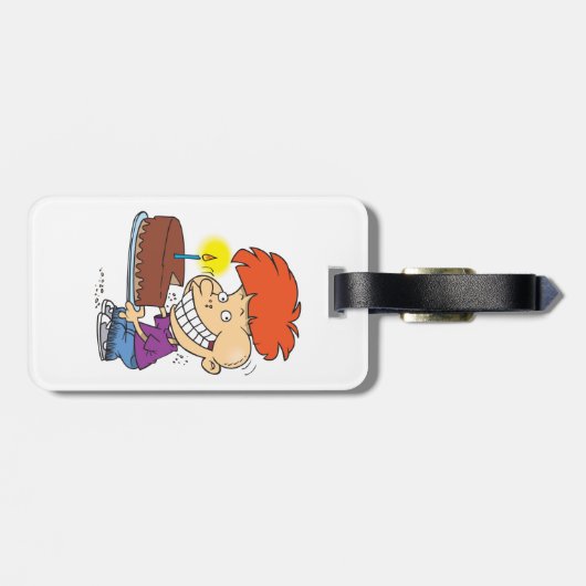 Funny Cartoon Boy with Chocolate Birthday Cake Gepäckanhänger (Rückseite horizontal)