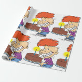 Funny Cartoon Boy with Chocolate Birthday Cake Geschenkpapier (Ungerollt)