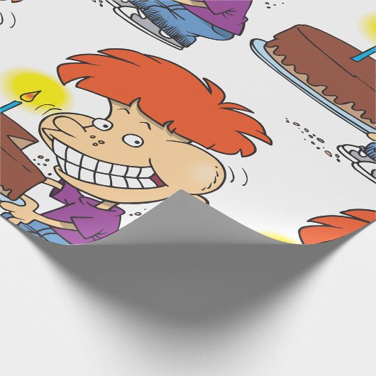 Funny Cartoon Boy with Chocolate Birthday Cake Geschenkpapier