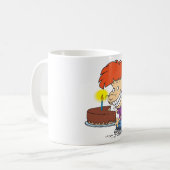 Funny Cartoon Boy with Chocolate Birthday Cake Kaffeetasse (Vorderseite Links)