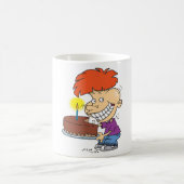 Funny Cartoon Boy with Chocolate Birthday Cake Kaffeetasse (Mittel)