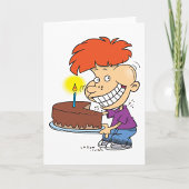 Funny Cartoon Boy with Chocolate Birthday Cake Karte
