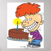 Funny Cartoon Boy with Chocolate Birthday Cake Poster (Vorne)