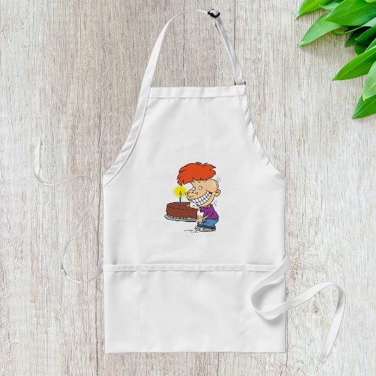 Funny Cartoon Boy with Chocolate Birthday Cake Schürze