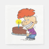 Funny Cartoon Boy with Chocolate Birthday Cake Serviette (Vorderseite)