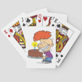 Funny Cartoon Boy with Chocolate Birthday Cake Spielkarten (Rückseite)
