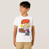Funny Cartoon Boy with Chocolate Birthday Cake T-Shirt (Vorne ganz)