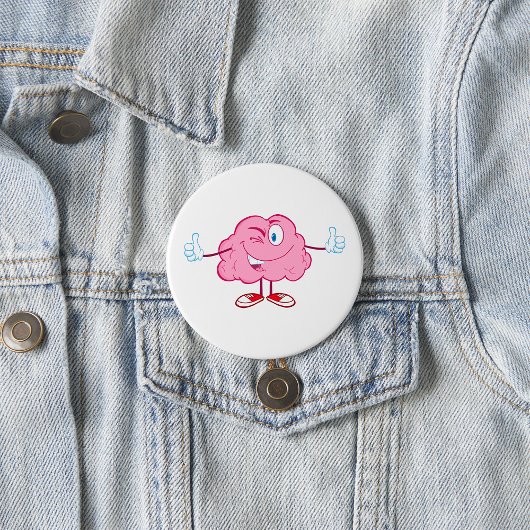 Funny Cartoon Brain Winking Character thumbs Up Button