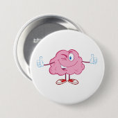 Funny Cartoon Brain Winking Character thumbs Up Button (Vorne & Hinten)