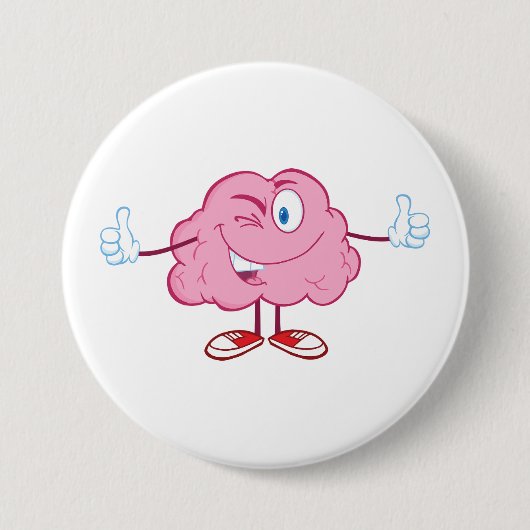 Funny Cartoon Brain Winking Character thumbs Up Button (Vorderseite)