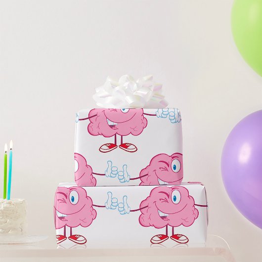 Funny Cartoon Brain Winking Character thumbs Up Geschenkpapier