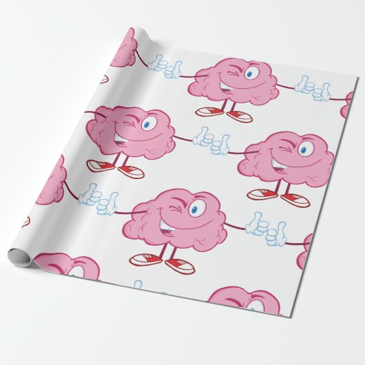 Funny Cartoon Brain Winking Character thumbs Up Geschenkpapier (Ungerollt)