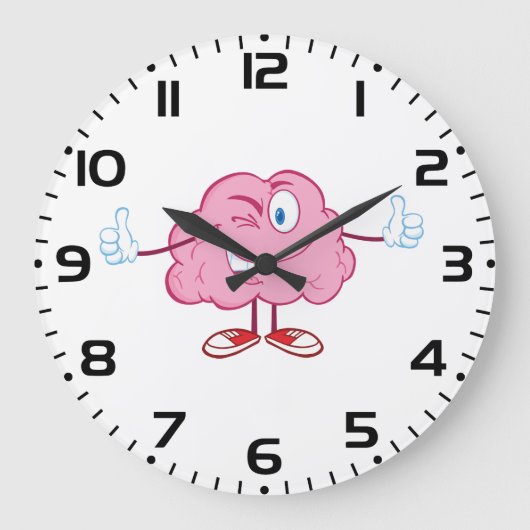 Funny Cartoon Brain Winking Character thumbs Up Große Wanduhr (Vorderseite)