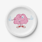 Funny Cartoon Brain Winking Character thumbs Up Pappteller (Vorderseite)