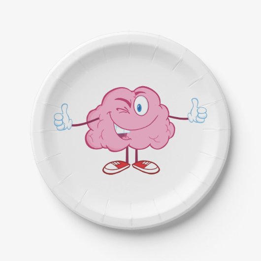 Funny Cartoon Brain Winking Character thumbs Up Pappteller (Vorderseite)