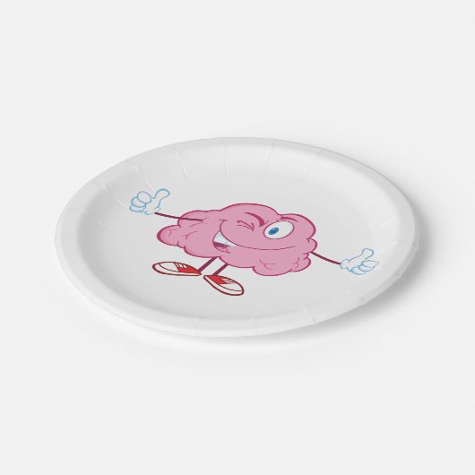 Funny Cartoon Brain Winking Character thumbs Up Pappteller (Schrägansicht)