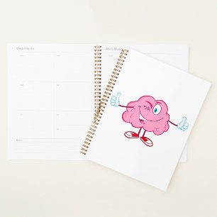 Funny Cartoon Brain Winking Character thumbs Up Planer