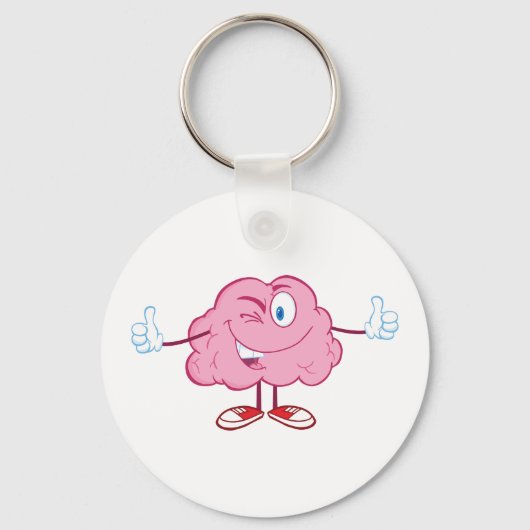 Funny Cartoon Brain Winking Character thumbs Up Schlüsselanhänger (Vorderseite)