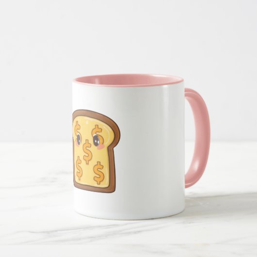 Funny Cartoon Brot Dollar Sign Coffee Cup Tasse (VorderseiteRechts)