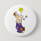 Funny Cartoon BusinessMann an Bushaltestelle Button (Vorderseite)