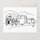 Funny Cartoon Car Towing Caravan und Greenhouse Postkarte (Vorderseite)