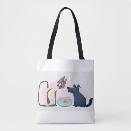 Funny Cartoon Cat, Goldfish, Hund Tasche