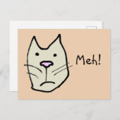 Funny Cartoon Cat mit Apathy Says Meh Postkarte (Vorne/Hinten)