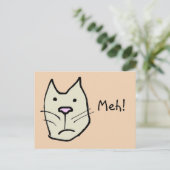 Funny Cartoon Cat mit Apathy Says Meh Postkarte (Stehend Vorderseite)