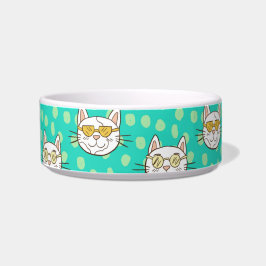 Funny Cartoon Cat Wearing Sun Brillen Napf