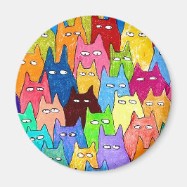 Funny Cartoon Cats Color Pencil Drawing Magnet