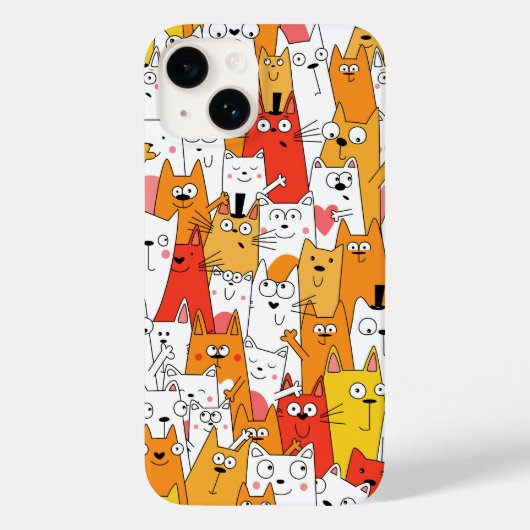 Funny Cartoon Cats Group Doodle Case-Mate iPhone Hülle (Rückseite)