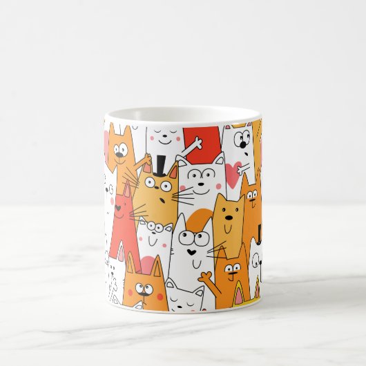 Funny Cartoon Cats Group Doodle Kaffeetasse (Mittel)