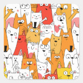 Funny Cartoon Cats Group Doodle Quadratischer Aufkleber (Vorderseite)