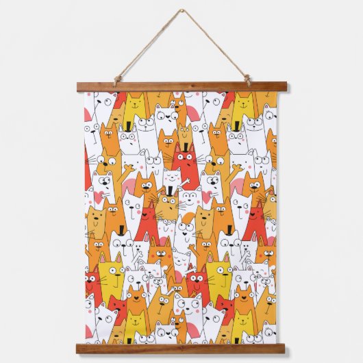Funny Cartoon Cats Group Doodle Wandteppich Mit Holzrahmen (Vorderseite)