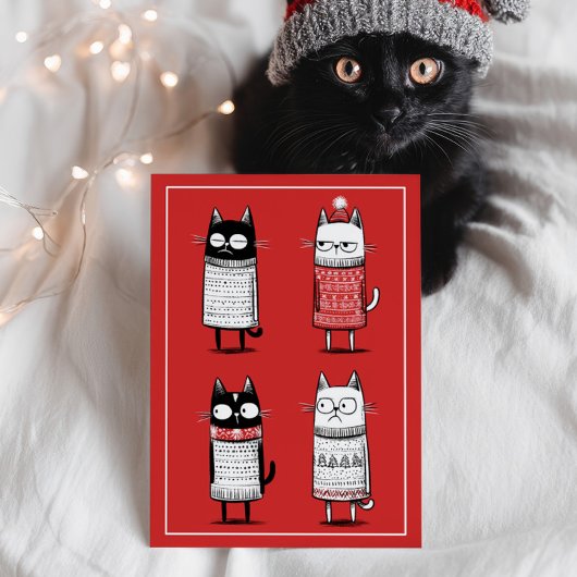Funny Cartoon Cats Lover Red Meowy Christmas Postkarte