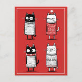 Funny Cartoon Cats Lover Red Meowy Christmas Postkarte (Vorderseite)