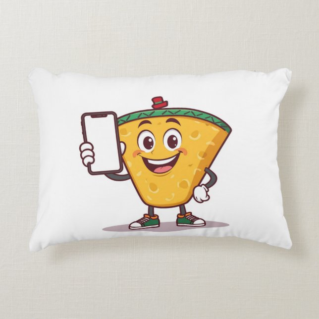 Funny Cartoon Character with Phone – Throw Pillow Dekokissen (Vorderseite)