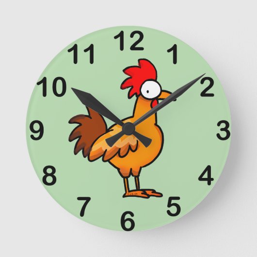 Funny Cartoon Chicken Illustration Runde Wanduhr (Vorderseite)