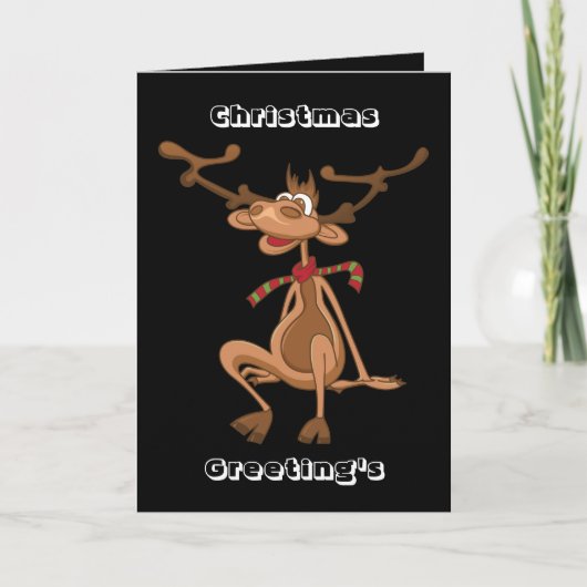 Funny Cartoon Christmas Xmas Reindeer Feiertagskarte (Vorderseite)